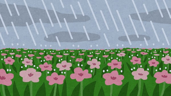 雨が降るお花畑のイラスト